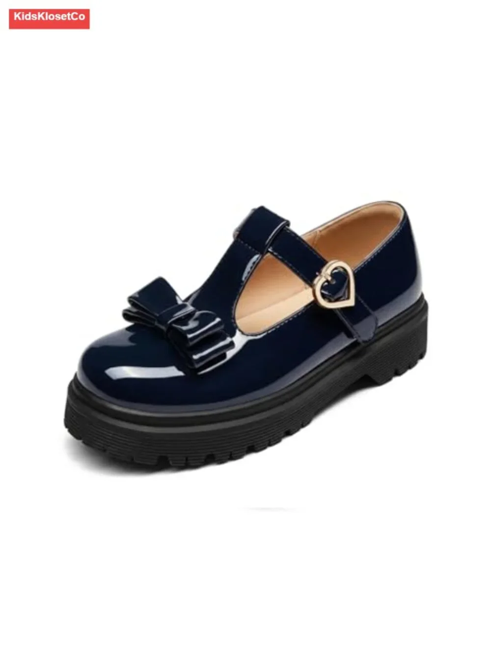 Kids Mary Jane Flats T-Strap School Uniform Dress Shoes Chunky Platform Bow